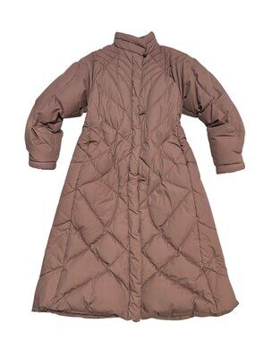 Portrait Vintage Chevron Quilted Maxi Puffer Coat Dusty Rose Pink M